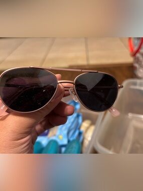Pink Metal Frame Sunglasses with Dark Lenses with pouch